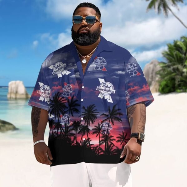 Pabst Blue Ribbon Sunset Men's Plus Size Hawaiian Shirt