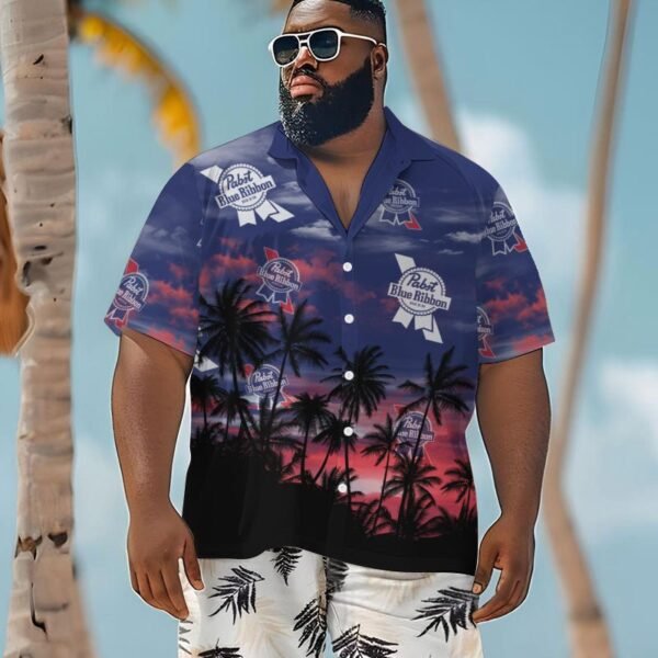 Pabst Blue Ribbon Sunset Men's Plus Size Hawaiian Shirt