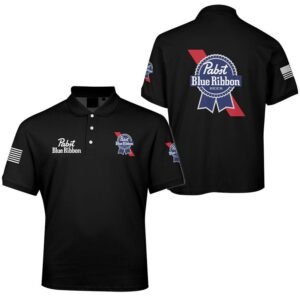 Pabst Blue Ribbon USA Flag Men's Plus Size Polo Shirt