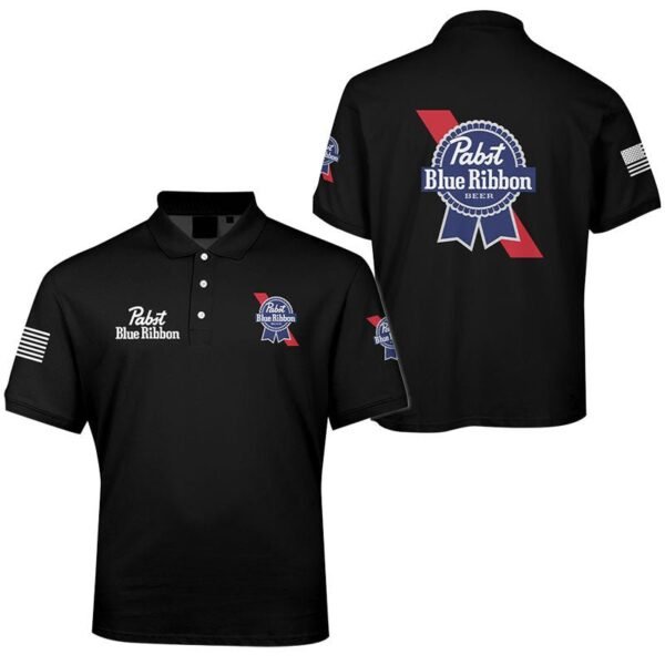 Pabst Blue Ribbon USA Flag Men's Plus Size Polo Shirt