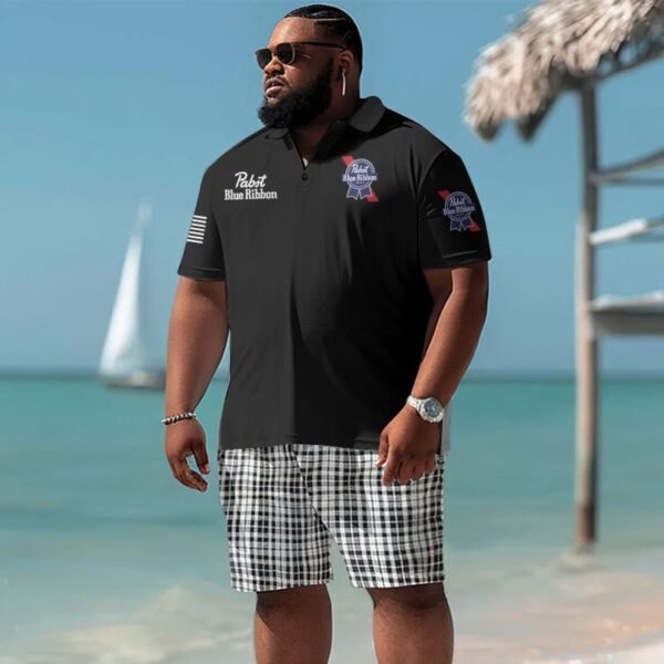 Pabst Blue Ribbon USA Flag Men's Plus Size Polo Shirt