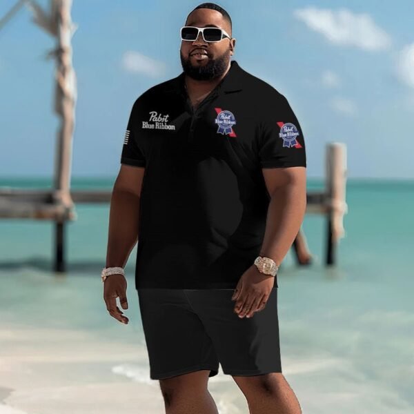 Pabst Blue Ribbon USA Flag Men's Plus Size Polo Shirt