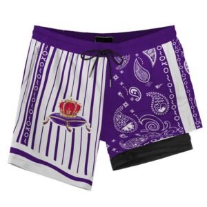Paisley Half White Crown Royal Compression Liner Swim Trunks