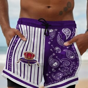 Paisley Half White Crown Royal Compression Liner Swim Trunks - Flexiquor.com