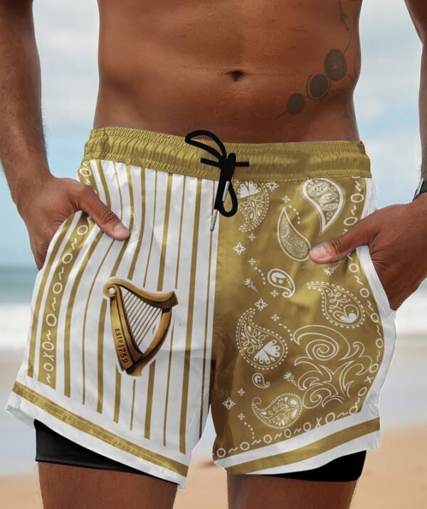 Paisley Half White Guinness Compression Liner Swim Trunks
