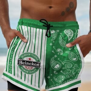 Paisley Half White Heineken Compression Liner Swim Trunks