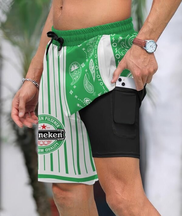 Paisley Half White Heineken Compression Liner Swim Trunks