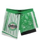Paisley Half White Heineken Compression Liner Swim Trunks