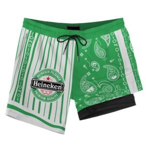 Paisley Half White Heineken Compression Liner Swim Trunks - Flexiquor.com