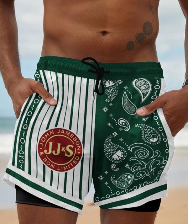 Paisley Half White Jameson Compression Liner Swim Trunks