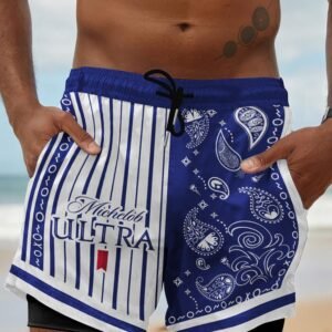 Paisley Half White Michelob Ultra Compression Liner Swim Trunks - Flexiquor.com