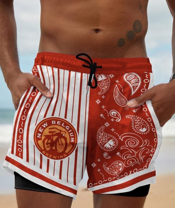 Paisley Half White New Belgium Compression Liner Swim Trunks
