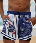 Paisley Half White Pabst Blue Ribbon Compression Liner Swim Trunks