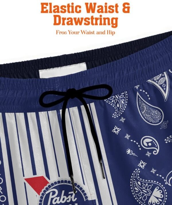 Paisley Half White Pabst Blue Ribbon Compression Liner Swim Trunks
