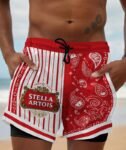 Paisley Half White Stella Artois Compression Liner Swim Trunks