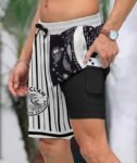 Paisley Half White White Claw Compression Liner Swim Trunks