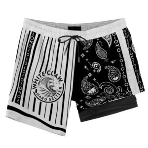 Paisley Half White White Claw Compression Liner Swim Trunks