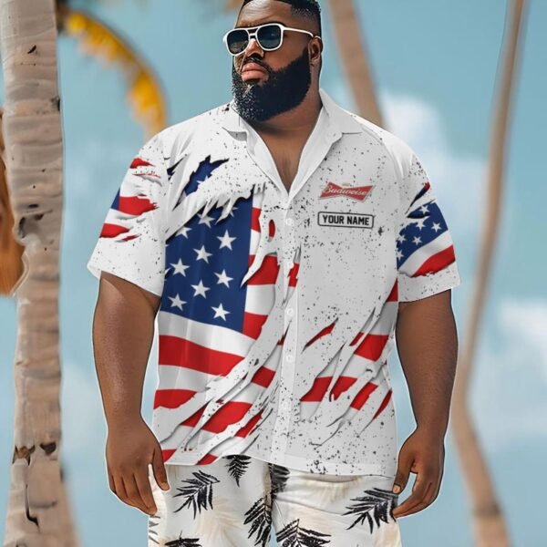 Personalized American Tearing Budweiser Men's Plus Size Hawaiian Shirt
