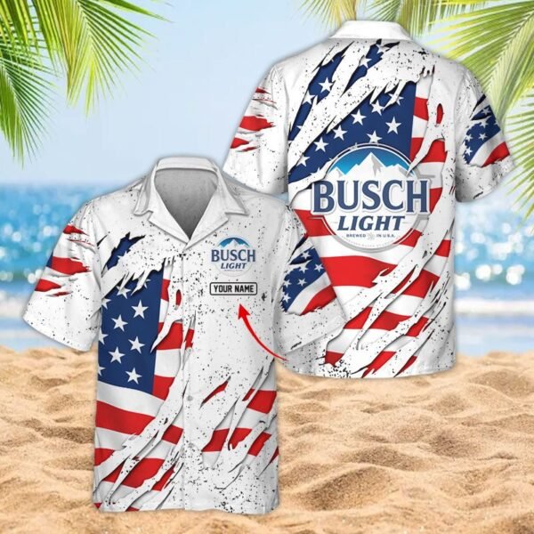 Personalized American Tearing Busch Light Men's Plus Size Hawaiian Shirt