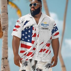 Personalized American Tearing Corona Extra Men's Plus Size Hawaiian Shirt - Flexiquor.com
