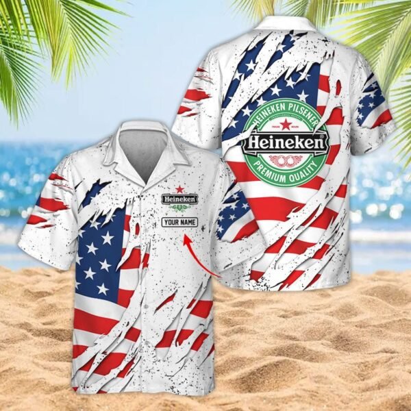 Personalized American Tearing Heineken Men's Plus Size Hawaiian Shirt