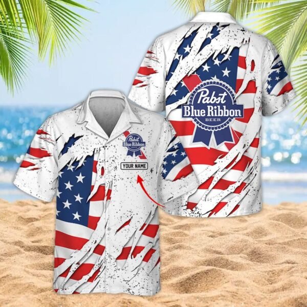 Personalized American Tearing Pabst Blue Ribbon Men's Plus Size Hawaiian Shirt