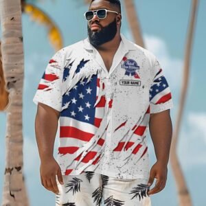 Personalized American Tearing Pabst Blue Ribbon Men's Plus Size Hawaiian Shirt