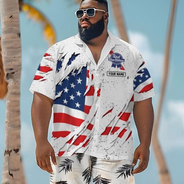 Personalized American Tearing Pabst Blue Ribbon Men's Plus Size Hawaiian Shirt