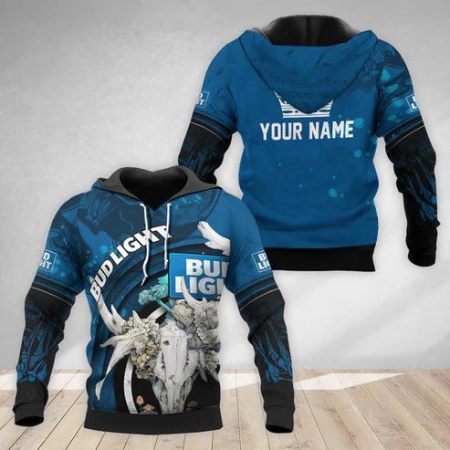 Personalized Bud Light Deer Skull With Mushrooms Hoodie & Zip Hoodie