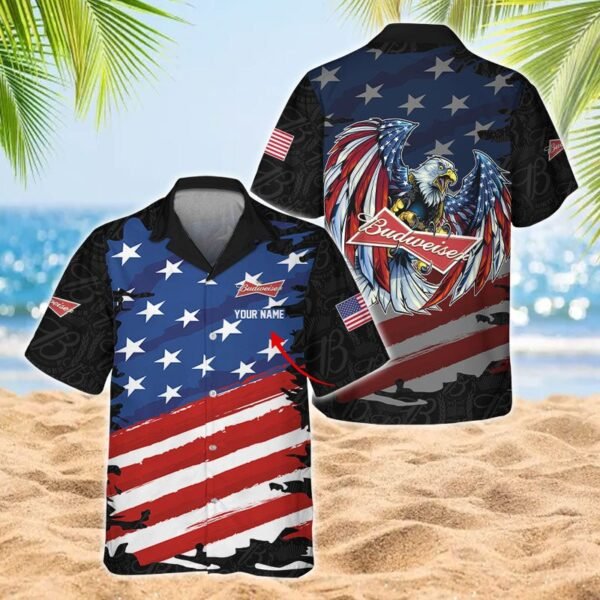 Personalized Budweiser Freedom Eagle Men's Plus Size Hawaiian Shirt