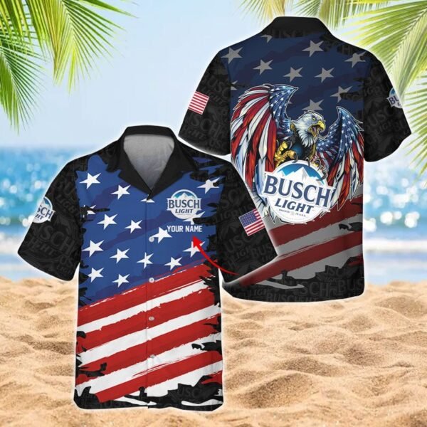 Personalized Busch Light Freedom Eagle Men's Plus Size Hawaiian Shirt