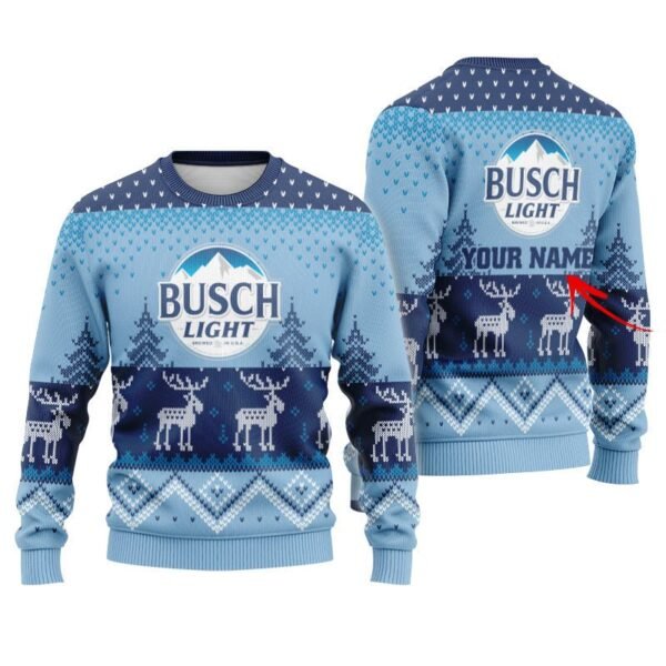 Personalized Busch Light Winter Reindeer Ugly Sweater