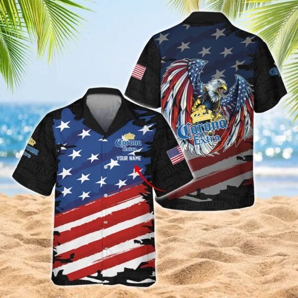 Personalized Corona Extra Freedom Eagle Men's Plus Size Hawaiian Shirt