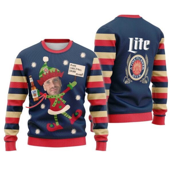 Personalized Miller Lite Make Christmas Drunk Again Ugly Sweater