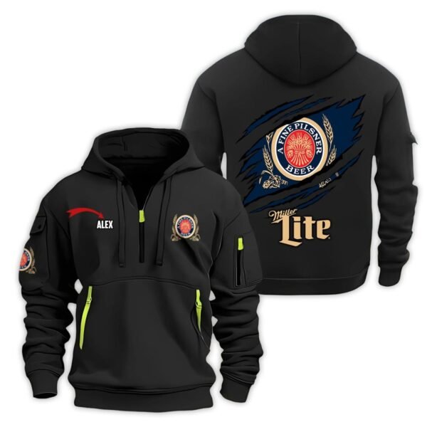 Personalized Miller Lite Monster Scratches Quarter Zip Hooded Sweatshirt