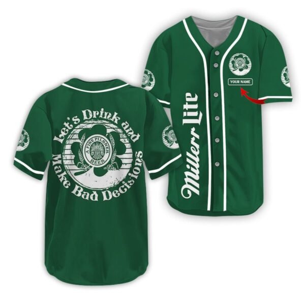 Personalized Miller Lite St Patrick's Day Baseball Jersey