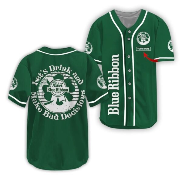 Personalized Pabst Blue Ribbon St Patrick's Day Baseball Jersey