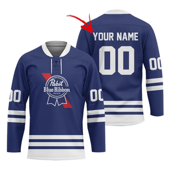 Personalized Pabst Blue Ribbon Stripe Hockey Jersey
