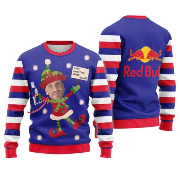 Personalized Red Bull Make Christmas Drunk Again Ugly Sweater
