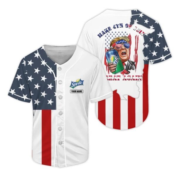 Personalized Sprite Donald Trump Independence Day Baseball Jersey