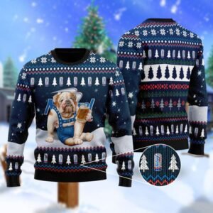 Bulldog Drink Natural Light Beer Christmas Ugly Sweater