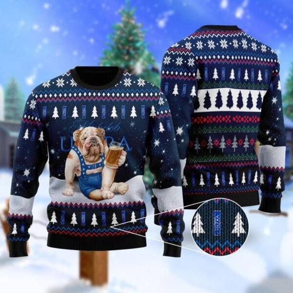 Bulldog Drink Michelob Ultra Beer Ugly Christmas Sweater