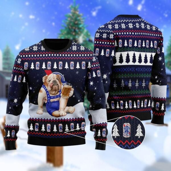 Bulldog Drink Pabst Blue Ribbon Beer Christmas Sweater