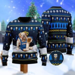 Bulldog Drink Corona Extra Beer Christmas Ugly Sweater