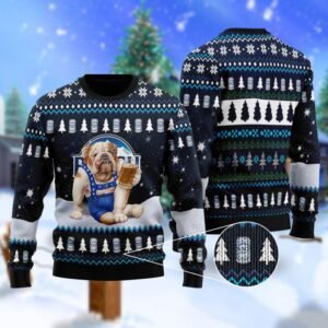 Bulldog Drink Busch Light Beer Christmas Ugly Sweater