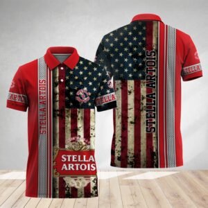Stella Artois Stainless Steel American Flag Polo Shirt