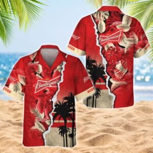 Tropical Torn Paper Budweiser Hawaiian Shirt