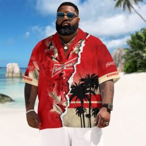 Tropical Torn Paper Budweiser Men's Plus Size Hawaiian Shirt