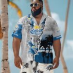 Tropical Torn Paper Corona Extra Men's Plus Size Hawaiian Shirt