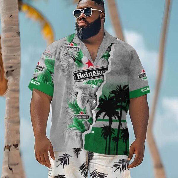 Tropical Torn Paper Heineken Men's Plus Size Hawaiian Shirt